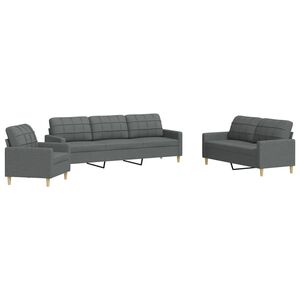 vidaXL Ensemble de canap&eacute;s 3 pcs gris fonc&eacute; tissu