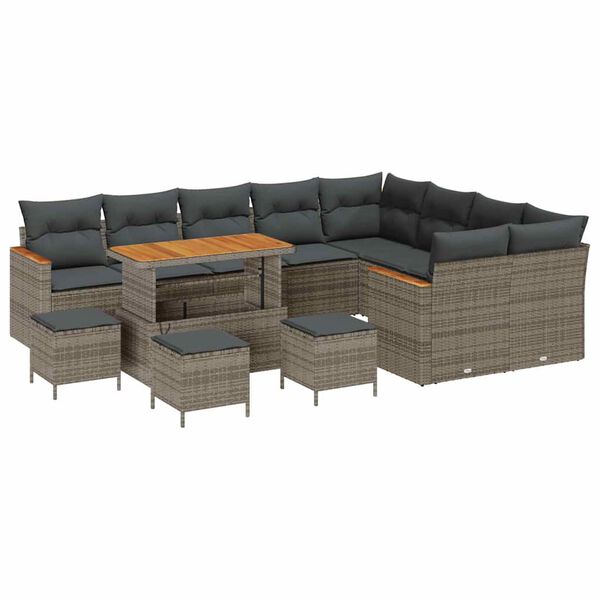 vidaXL Ensemble de canap&eacute; de jardin 13 pcs Gris Poly Rattan