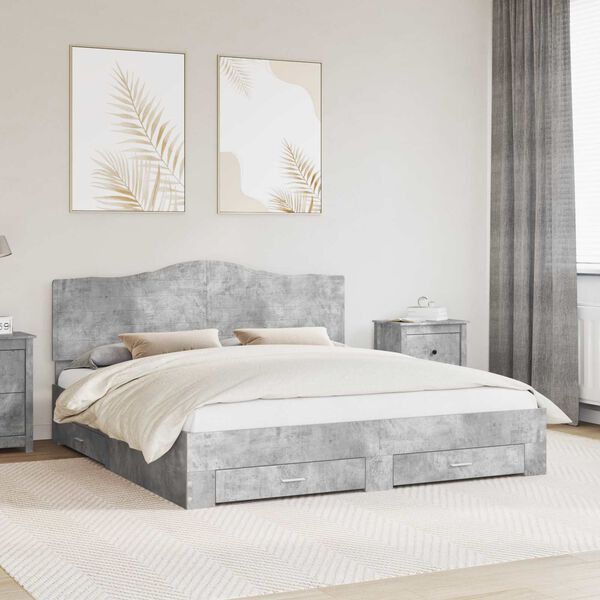 vidaXL Cadre de lit Gris b&eacute;ton 200 x 200 cm Bois d'ing&eacute;nierie