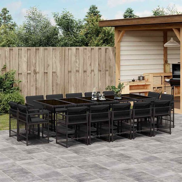 vidaXL Ensemble &agrave; manger de jardin 15 pcs coussins noir r&eacute;sine tress&eacute;e