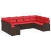 vidaXL Ensemble de canap&eacute; de jardin 9 pc Marron et rouge polyrotin
