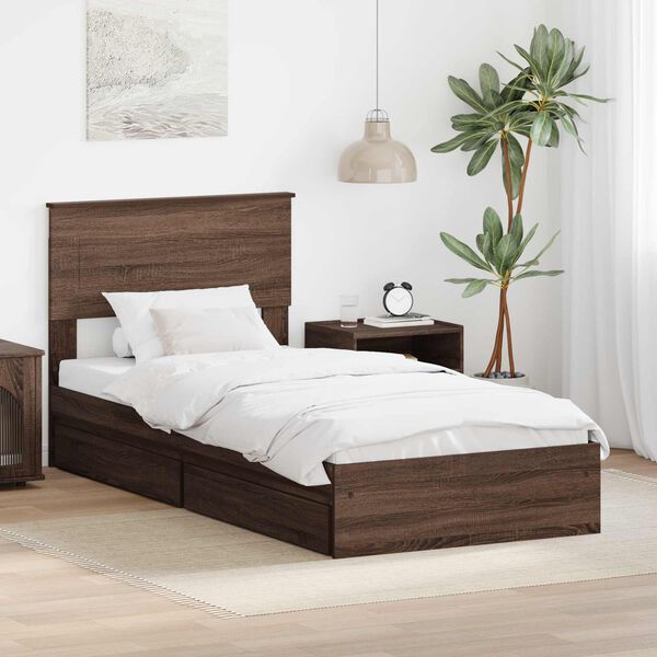 vidaXL Lit de Rangement Ch&ecirc;ne brun 100 x 200 cm Bois d'ing&eacute;nierie