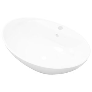 vidaXL Lavabo ovale en c&eacute;ramique avec trou de robinet