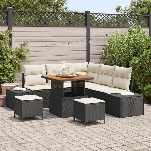 vidaXL Ensemble de canap&eacute; de jardin avec coussin 8 pcs Noir Poly rotin