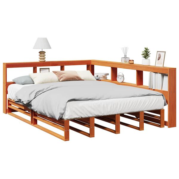 vidaXL Lit biblioth&egrave;que sans matelas cire marron 160x200 cm pin massif