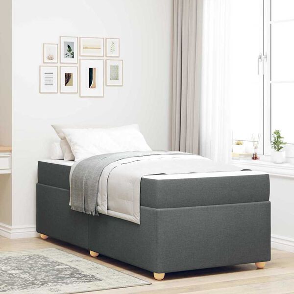 vidaXL Cadre de lit avec matelas Gris fonc&eacute; 90 x 190 cm tissu