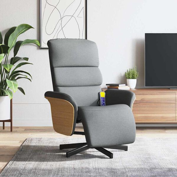 vidaXL Fauteuil inclinable de massage et repose-pieds gris clair tissu