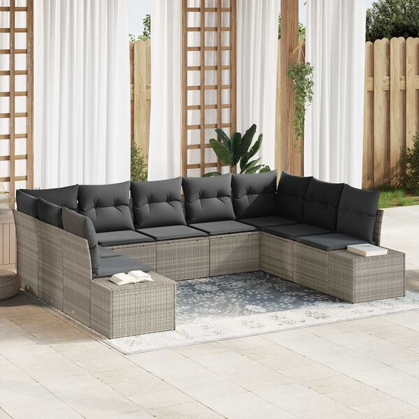 vidaXL Ensemble de canap&eacute; de jardin 9 pcs Gris clair Polyrotin