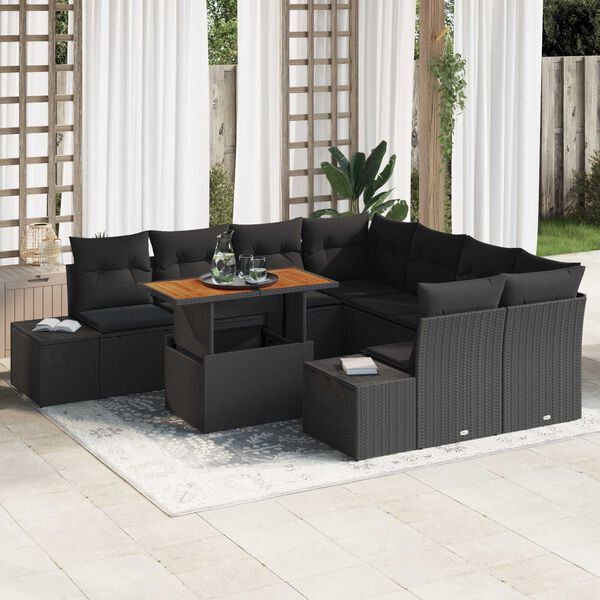 vidaXL Ensemble de canap&eacute; de jardin 9 pcs Noir Poly rotin