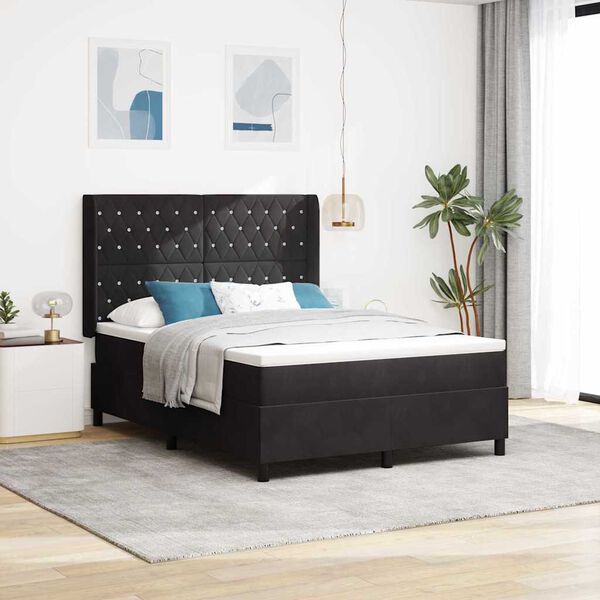 vidaXL Lit &agrave; Ressorts avec Matelas LED Noir 140 x 200 cm Velours