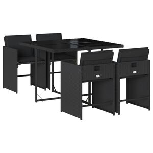 vidaXL Ensemble &agrave; manger de jardin coussins 5pcs Noir R&eacute;sine tress&eacute;e