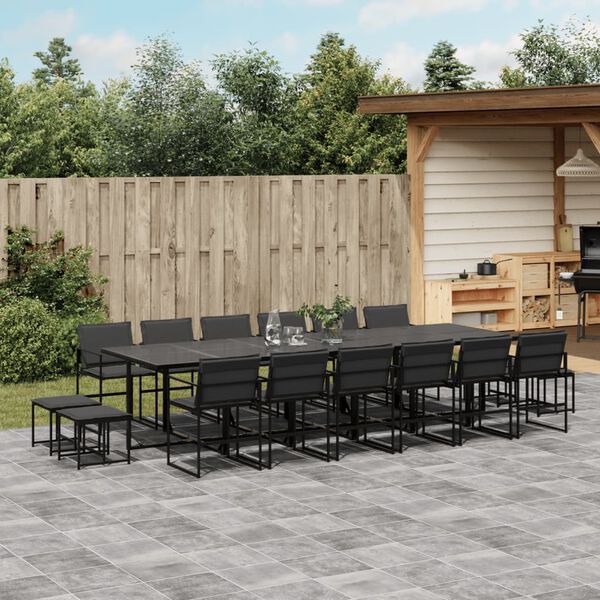 vidaXL Ensemble &agrave; manger de jardin avec coussins 17 pcs noir textil&egrave;ne