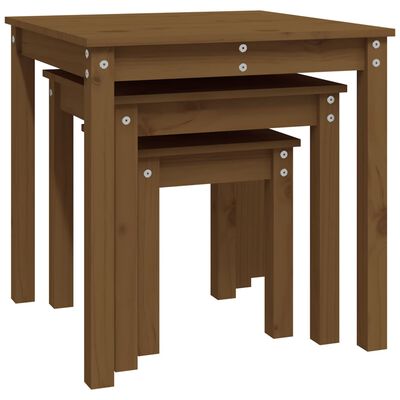 vidaXL Tables gigognes 3 pcs Marron miel Bois de pin massif