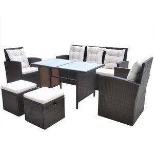 vidaXL Ensemble &agrave; manger d'ext&eacute;rieur avec coussins 6pcs R&eacute;sine tress&eacute;e