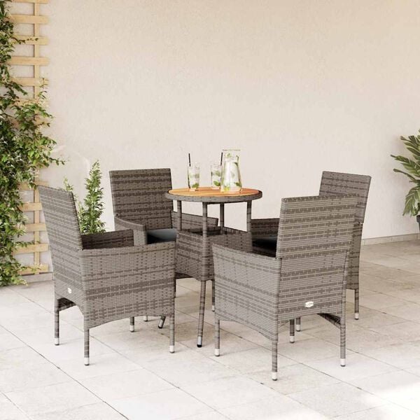 vidaXL Ensemble &agrave; manger de jardin et coussins 5 pcs gris rotin acacia