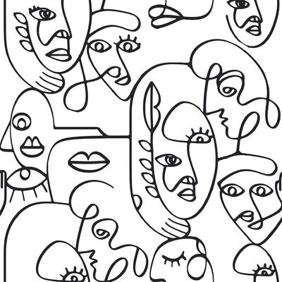 Noordwand Papier peint Friends&Coffee Line Art Faces Blanc et noir
