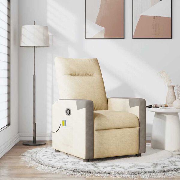 vidaXL Fauteuil de massage inclinable Cr&egrave;me Tissu