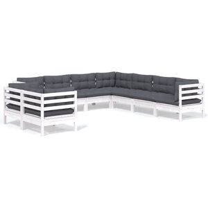 vidaXL Salon de jardin 9 pcs avec coussins blanc bois de pin massif
