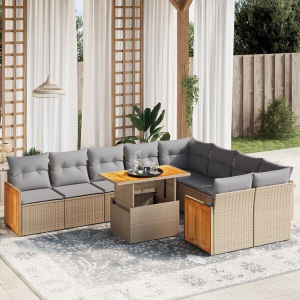 vidaXL Salon de jardin avec coussins 10 pcs beige r&eacute;sine tress&eacute;e