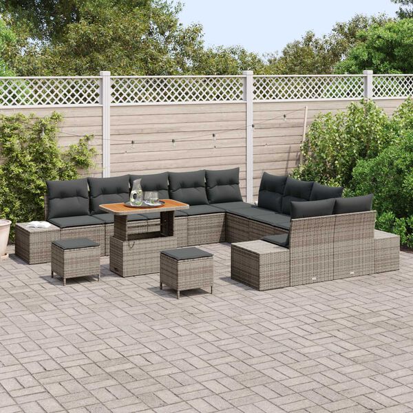 vidaXL Ensemble de canap&eacute; de jardin avec coussin 13 pcs Gris polyrotin