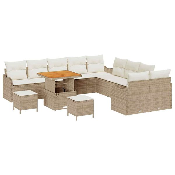 vidaXL Ensemble de canap&eacute; de jardin avec coussin 13 pcs Beige et cr&egrave;me