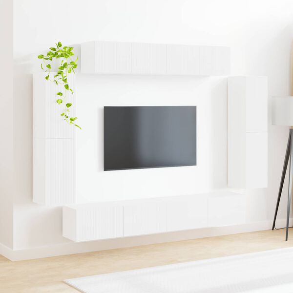 vidaXL Meuble TV 8 pcs Blanc brillant