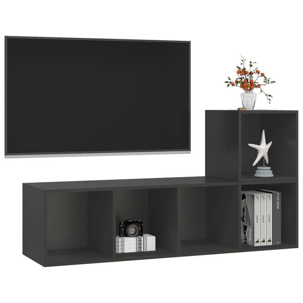 vidaXL Ensemble de meubles TV 2 pcs Gris Bois d'ing&eacute;nierie