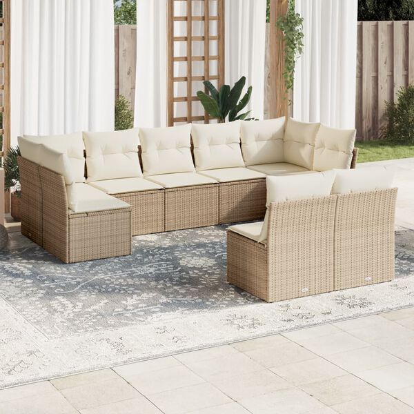 vidaXL Salon de jardin avec coussins 9 pcs beige r&eacute;sine tress&eacute;e
