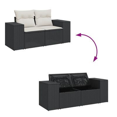 vidaXL Salon de jardin 7 pcs avec coussins noir résine tressée