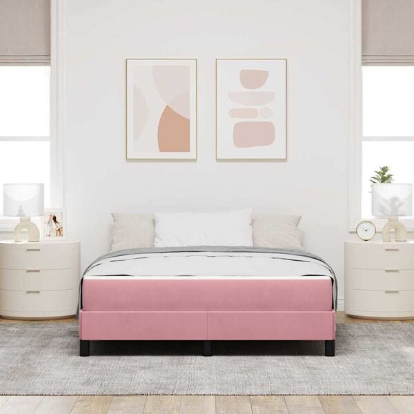 vidaXL Lit &agrave; ressorts avec matelas Rose 160 x 220 cm tissu