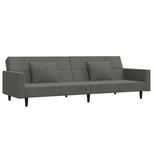 vidaXL Canap&eacute;-lit &agrave; 2 places avec deux oreillers Gris fonc&eacute; Velours