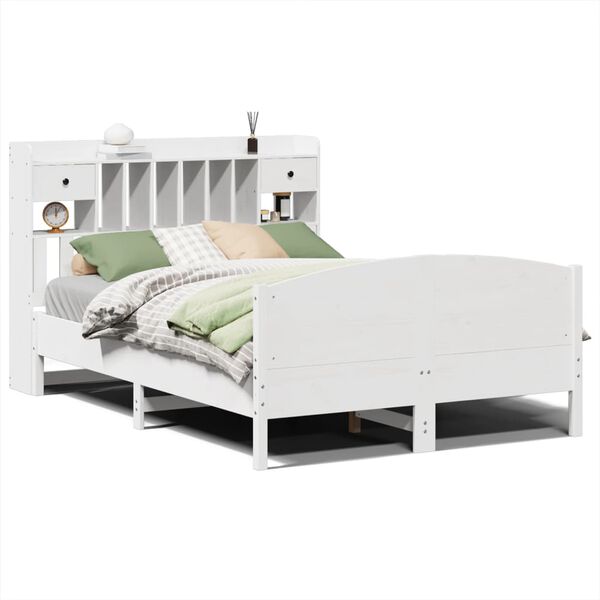 vidaXL Lit biblioth&egrave;que sans matelas blanc 140x190 cm bois pin massif
