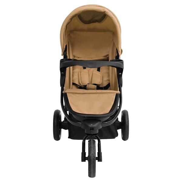 vidaXL Poussette b&eacute;b&eacute; &agrave; 3 roues Taupe et noir Acier