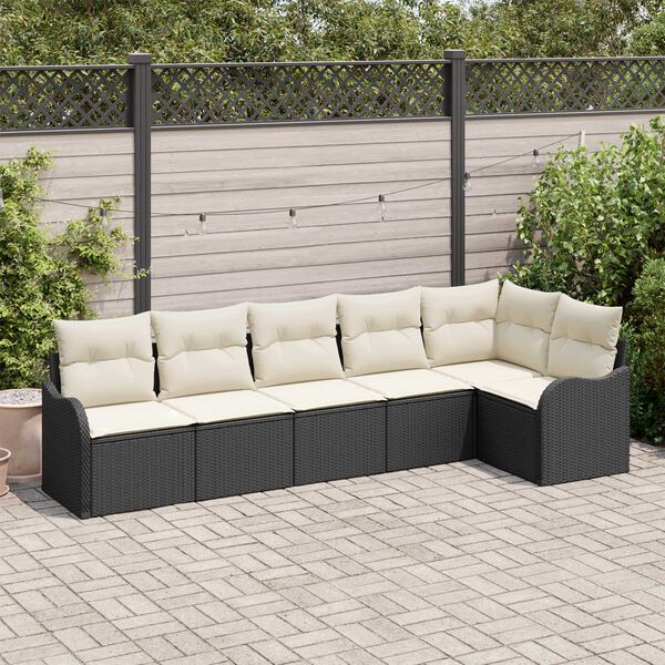 vidaXL Ensemble de canapé de jardin avec coussin 6 pcs Noir Poly rotin