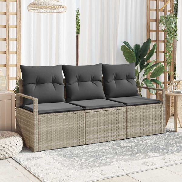 vidaXL Ensemble de canap&eacute; de jardin avec coussin 3 pcs Gris clair