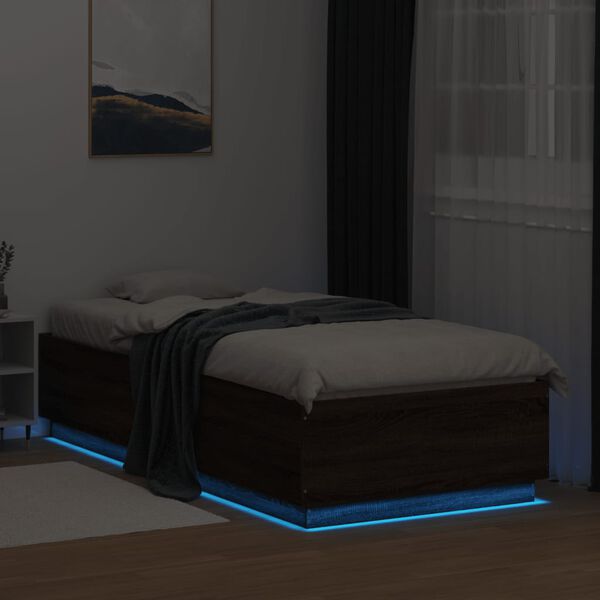vidaXL Cadre de lit avec LED sans matelas ch&ecirc;ne marron 90x200 cm