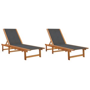 vidaXL Chaises longues lot de 2 noir bois d'acacia solide et textil&egrave;ne
