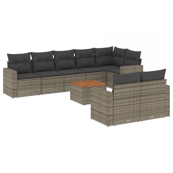 vidaXL Salon de jardin 9 pcs avec coussins gris r&eacute;sine tress&eacute;e