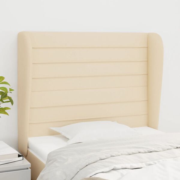 vidaXL T&ecirc;te de lit avec oreilles Cr&egrave;me 103x23x118/128 cm Tissu