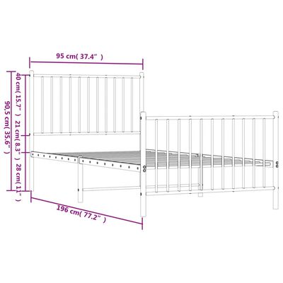 vidaXL Cadre de lit métal sans matelas avec pied de lit blanc 90x190cm