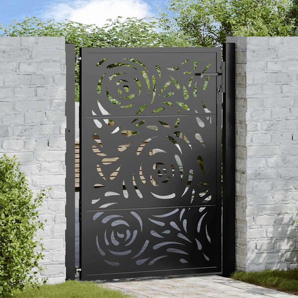 vidaXL Portail de jardin noir 100x125 cm en acier avec motif flamme