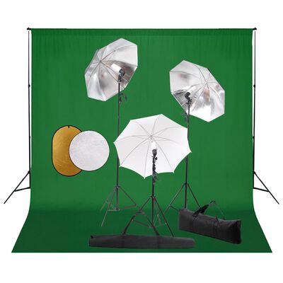 vidaXL Kit de studio photo avec lampes toile de fond et réflecteur