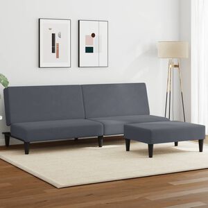 vidaXL Canap&eacute;-lit &agrave; 2 places avec repose-pied gris fonc&eacute; velours