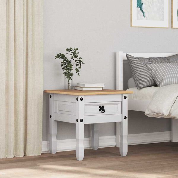 vidaXL Table d'appoint avec tiroir Blanc 50 x 50 x 50 cm Pin massif