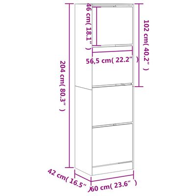 vidaXL Armoire à chaussures 4 tiroirs rabattables gris 60x42x204 cm