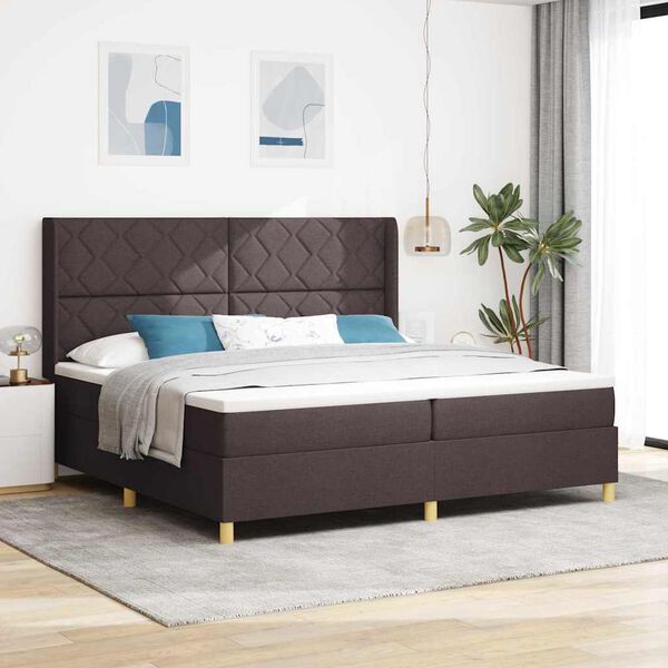 vidaXL Lit &agrave; ressorts avec matelas Marron 200 x 200 cm tissu
