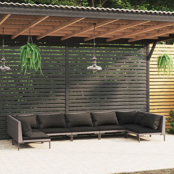 vidaXL Salon de jardin 7 pcs avec coussins Résine tressée Gris foncé