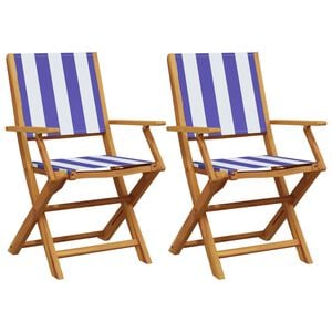 vidaXL Chaises de jardin lot de 2 bleu/blanc bois acacia massif tissu