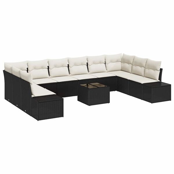 vidaXL Ensemble de canap&eacute; de jardin avec coussin 11 pcs Noir polyrotin