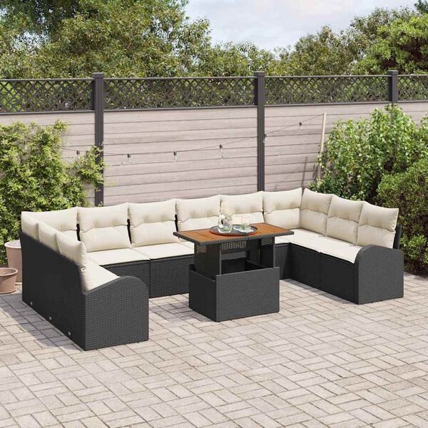vidaXL Ensemble de canapé de jardin avec coussin 11 pcs Noir et crème